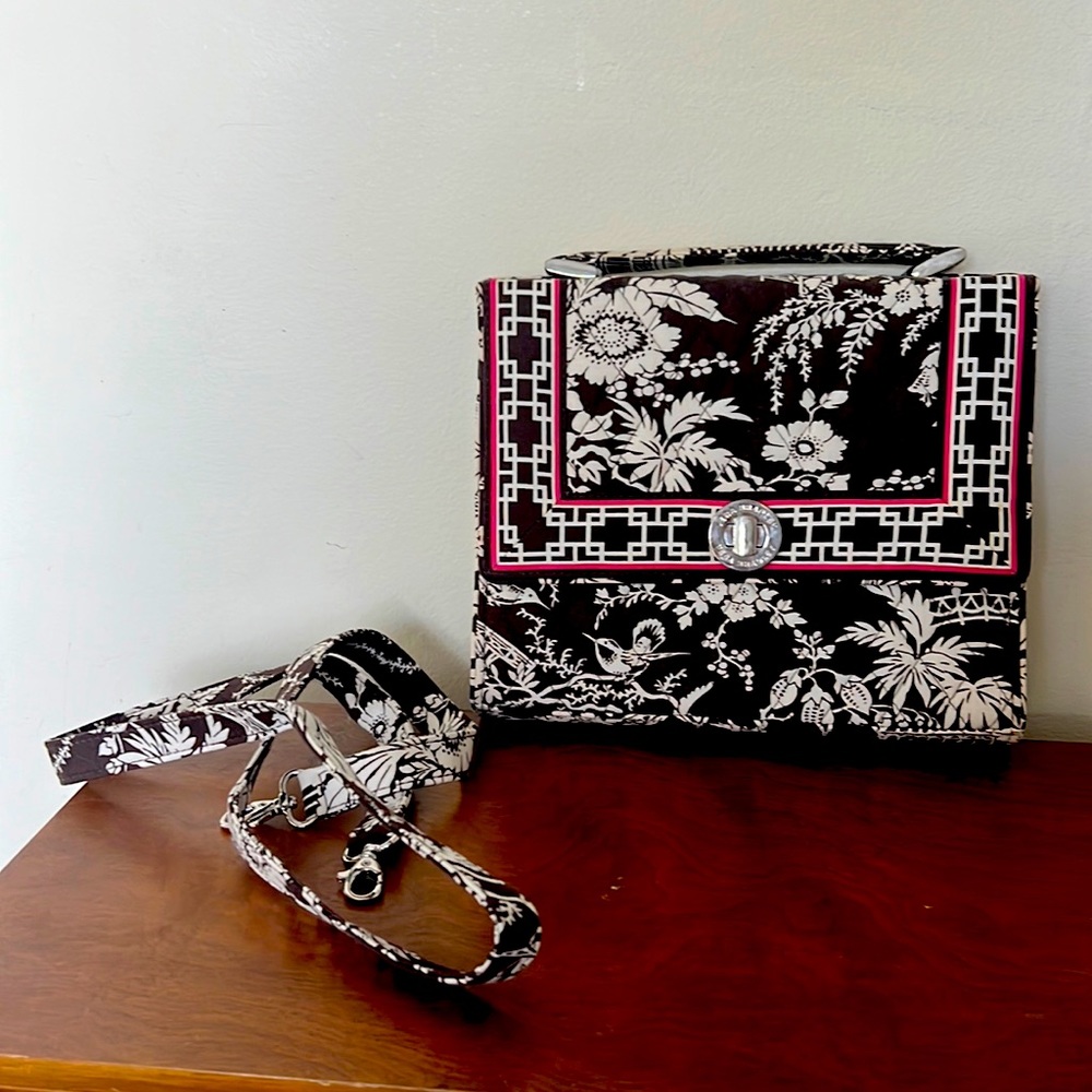 Vera Bradley Brown and cream purse with pink accents.